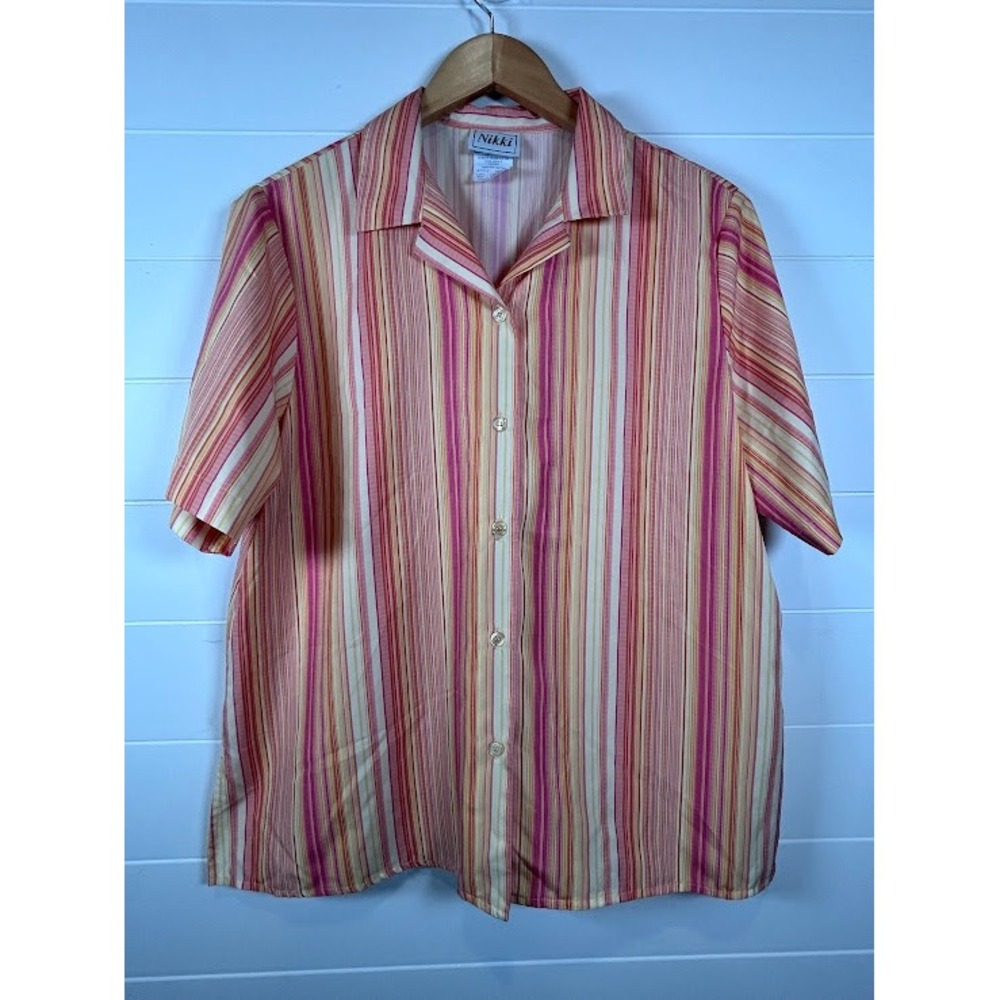 Nikki Striped Button Up Shirt Womens Size 14 Short Sleeve Casual Top Vintage